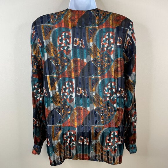 VTG Yves St Clair Metallic Shimmery Sheer Top Size 10 Teal Rust Fall Long Sleeve - Picture 2 of 13
